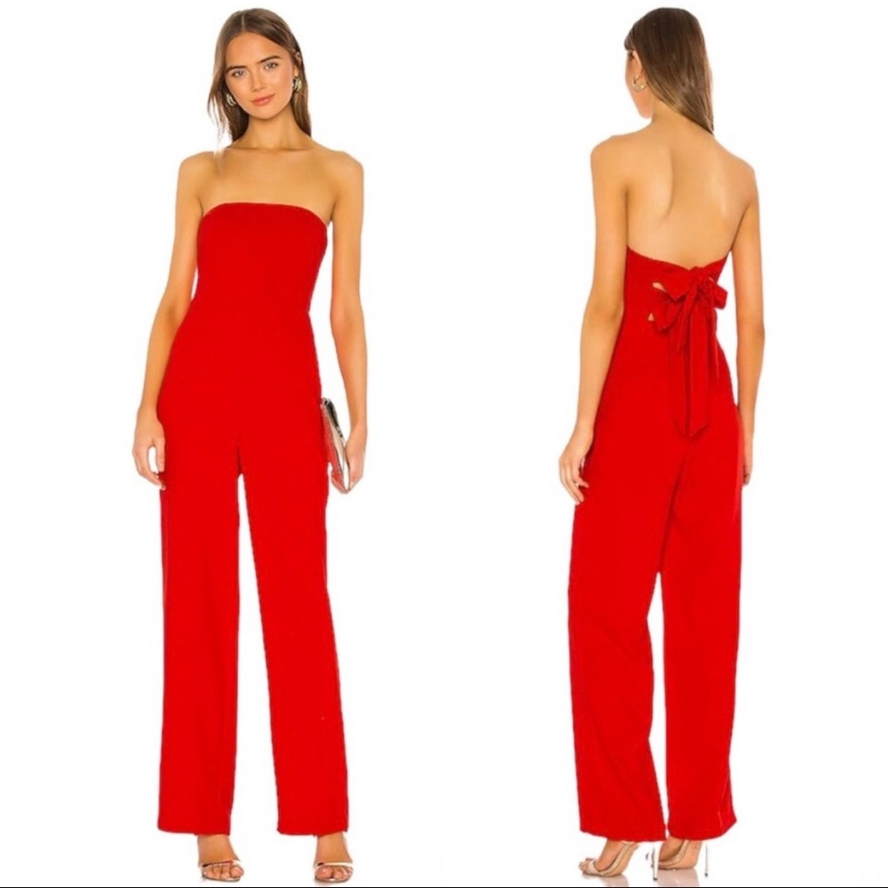 NBD Red Strapless Jumpsuit